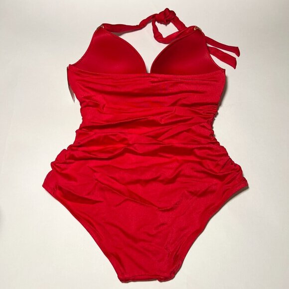 Victoria Secret Medium M One Piece Swimsuit Bikini Push Up Ruched Lipstick Red - Picture 5 of 9